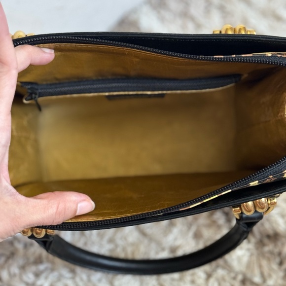 *RARE VINTAGE GIANNI VERSACE* 2-Way Canvas & Leather Baroque Gold LUXURY Handbag - Picture 15 of 16